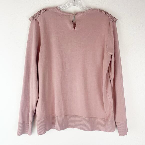 Cable & Gauge Sweater Womens Large Pink Crochet Lace Dainty Feminine Boho L - Picture 3 of 8